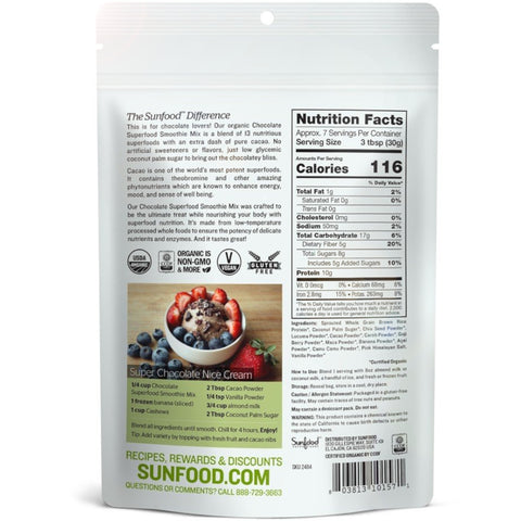 Sunfood SuperFoods Organic Chocolate Superfood Smoothie Mix - 8 oz.