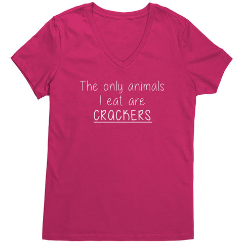 "The only animals I eat are Crackers" Women's V-Neck Shirt