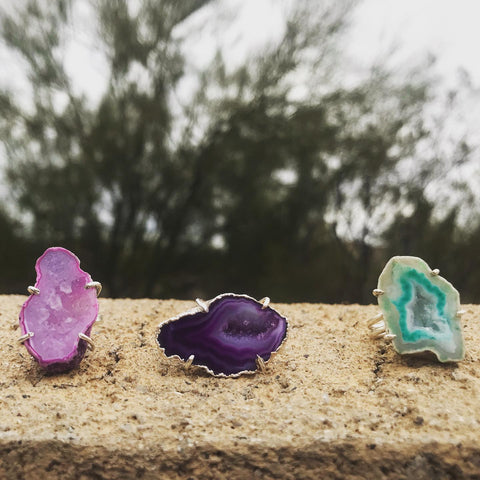 Purple Natural Geode Ring - Size Adjustable