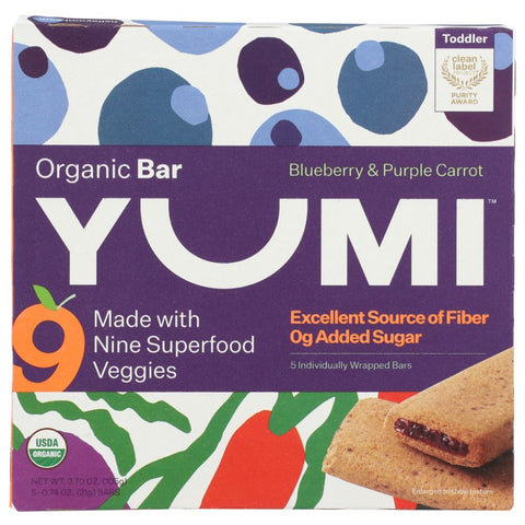 Yumi Bars | Yumi Organic Bar | Yumi snack bars | Yumi strawberry rhubarb bar | Yumi fruit bars | Yumi Bar Organic Blueberry and Purple Carrot - 3.7 oz | Vegan Black Market