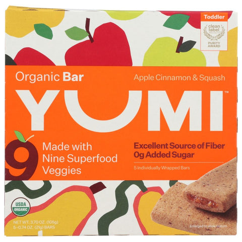 Yumi Bars | Yumi Organic Bar | Yumi snack bars | Yumi strawberry rhubarb bar | Yumi fruit bars |  Yumi Organic Bar Apple Cinnamon and Squash - 3.7 oz | Yumi fruit bars | Vegan Black Market