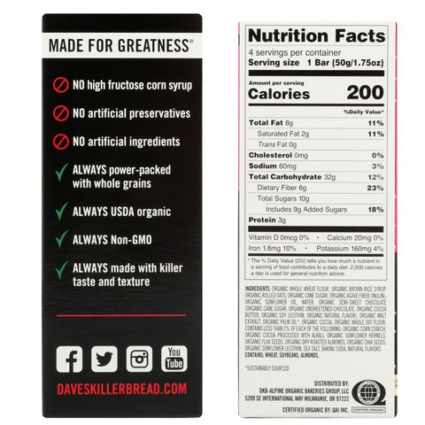 Dave's Killer Bread Organic Snack Bars Cocoa Brownie Blitz - 7 oz./4ct.