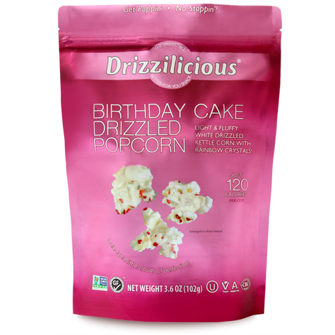 Drizzilicious Birthday Cake Drizzled Popcorn - 3.6 oz | drizzilicious popcorn | Vegan Black Market | Drizzilicious