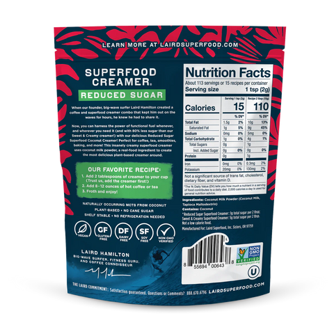 Laird Unsweetened Superfood Creamer Reduced Sugar - 8 oz.