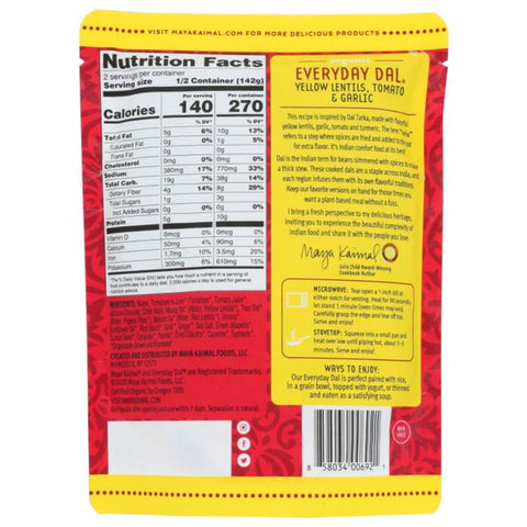 Maya Kaimal Organic Everyday Dal Yellow Lentils, Tomato and Garlic - 10 oz.