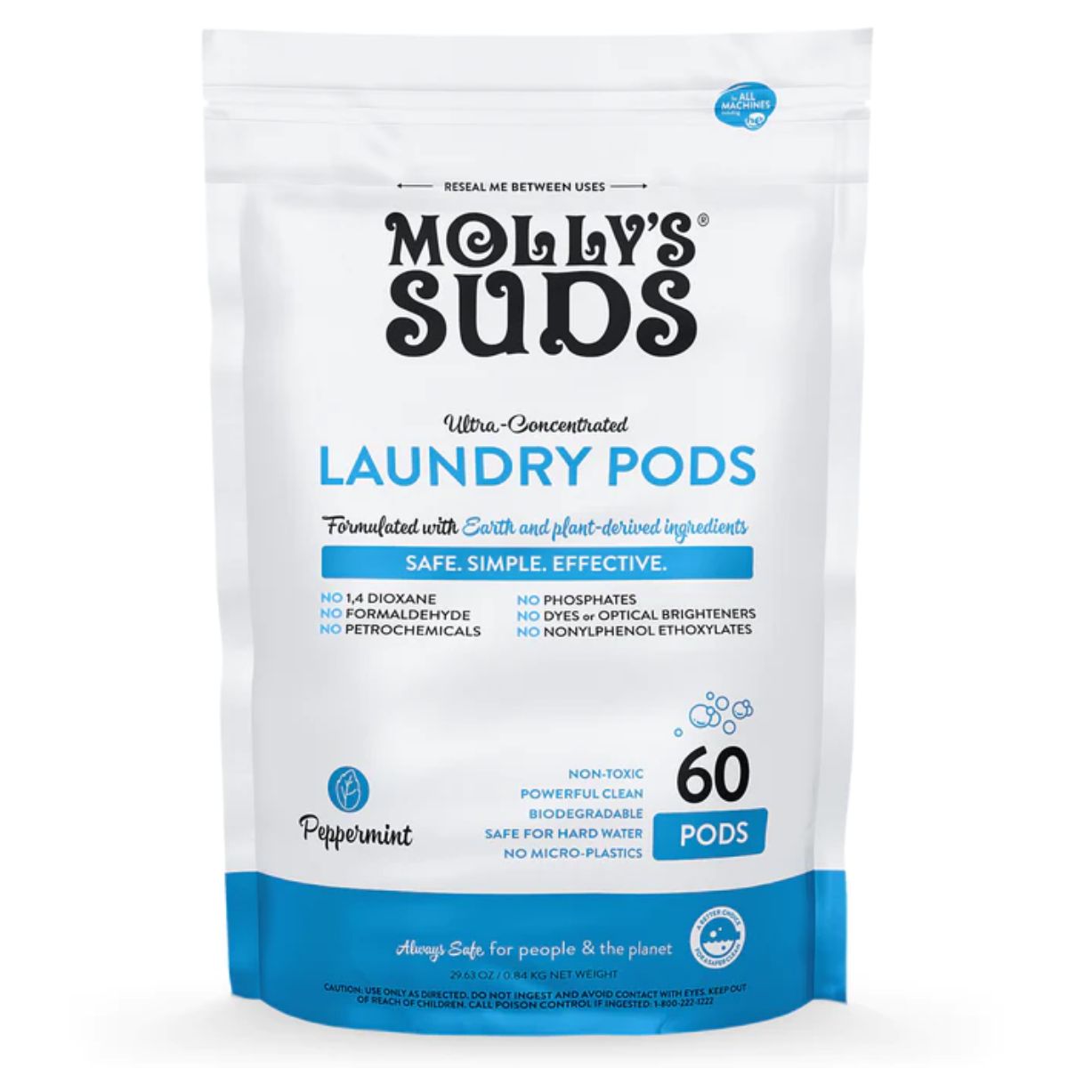Mollys Suds: Ultra Concentrated Laundry Detergent Pods Peppermint 60 Count, 29.63 oz