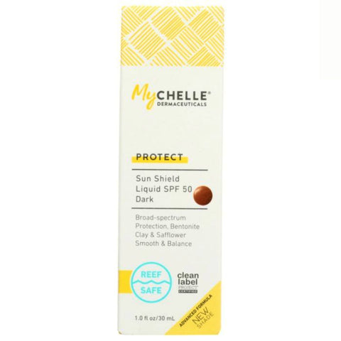 My Chelle Sunscreen | MyCHELLE Sun Shield Liquid Tint SPF 50 | Mychelle Tinted Sunscreen MyCHELLE Dermaceuticals Protect Sun Shield Liquid SPF 50 Dark - 1 fl oz.