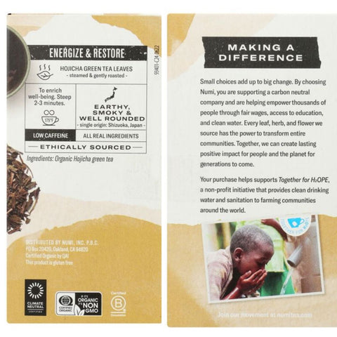 Numi Teas Organic Hojicha Roasted Japanese Green Tea - 16 bg