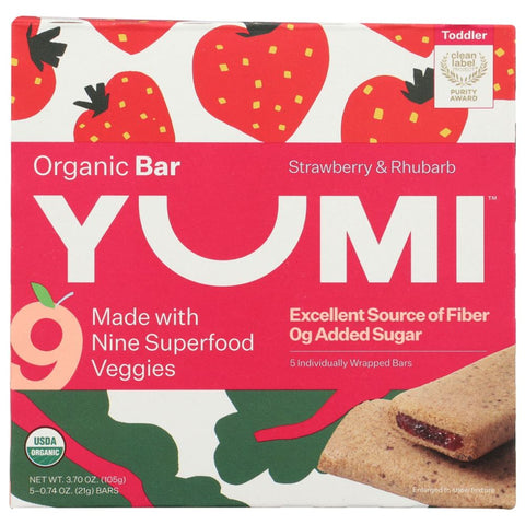 Yumi Bars | Yumi Organic Bar | Yumi snack bars | Yumi strawberry rhubarb bar | Yumi fruit bars | Yumi Bars Organic Strawberry and Rhubarb - 3.7 oz | Vegan Black Market