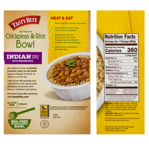 Tasty Bite Chickpeas & Rice Bowl Indian Style - 8.8 oz