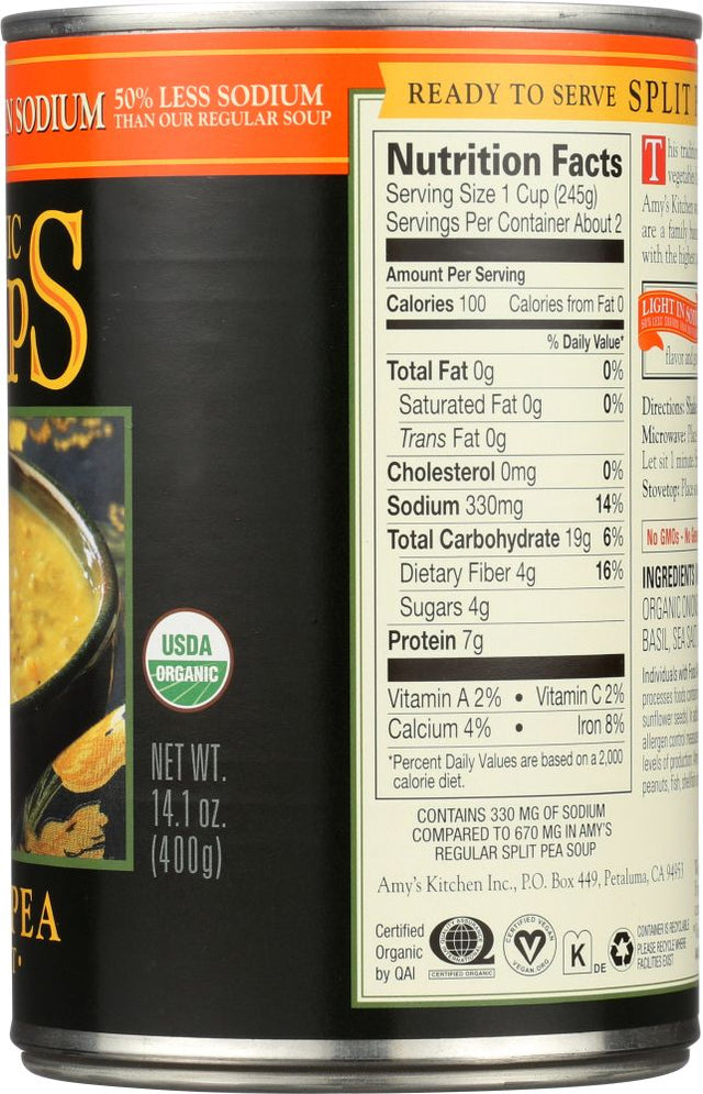 Amy's Organic Soups Low Fat Split Pea 14.1 oz. Vegan Black Market