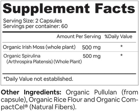 Atlantic Naturals Organic Sea Moss With Spirulina Capsules - 120 vc