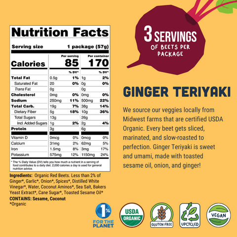 Theo's Plant Based Beet Jerky Ginger Teriyaki - 2 oz