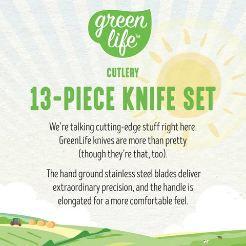 GreenLife Cutlery Stainless steel Knife Set & Knife Block - 13 pc/Teal