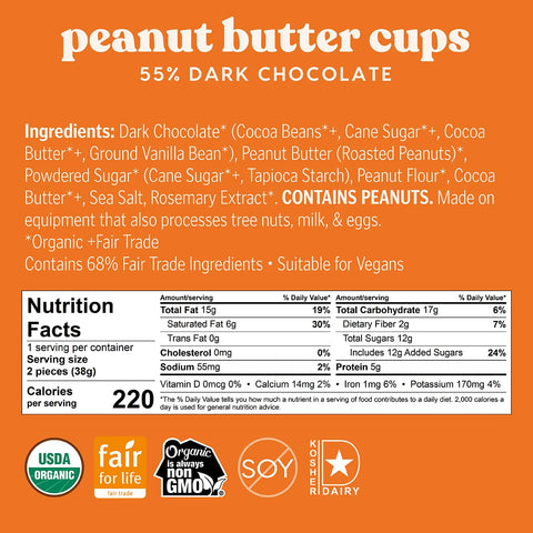 Theo Chocolate  Peanut Butter Cups Dark Chocolate - 1.3 oz