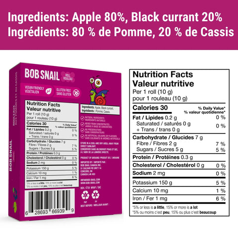 Bob Snail Apple Black Currant Fruit Rolls - 10 pk