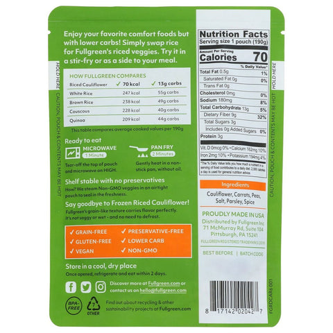 FullGreen Riced Cauliflower With Carrots And Peas - 6.7 oz