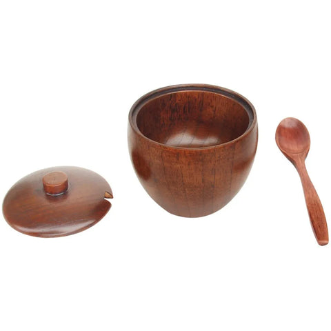 Natural Wood Spice Jar with Spoon