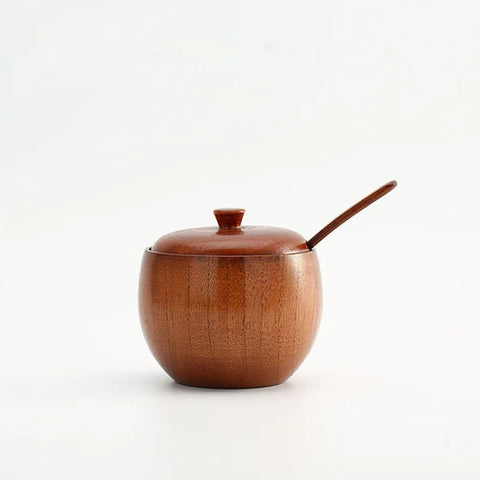 Natural Wood Spice Jar with Spoon