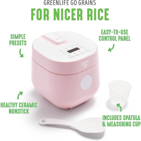 Green Life Ceramic Nonstick Rice Oats and Grains Cooker 4-Cup