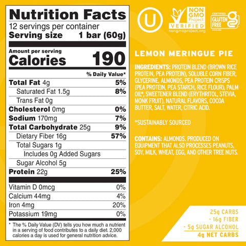 No Cow Lemon Meringue Pie Protein Bar - 60 g.