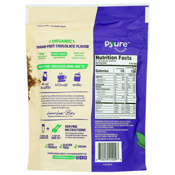 Pyure Organic Chocolate Drink Mix 7.23 oz. Vegan Black Market