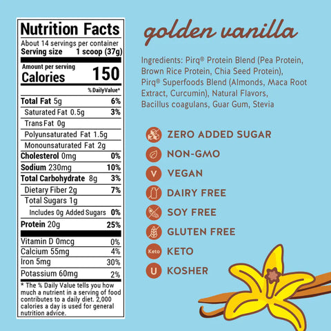 Pirq Plant Protein Powder Golden Vanilla - 1.14 lb