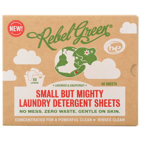 Rebel Green Small But Mighty Laundry Detergent Sheets - 40 pc | Rebel Green Detergent | Vegan Black Market