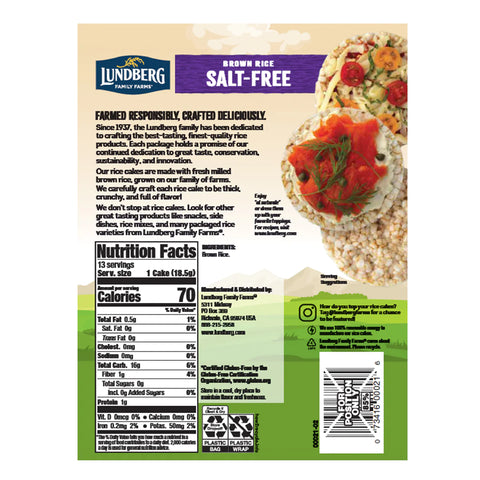 Lundberg Brown Rice Organic Rice Cakes Salt Free - 8.5 oz
