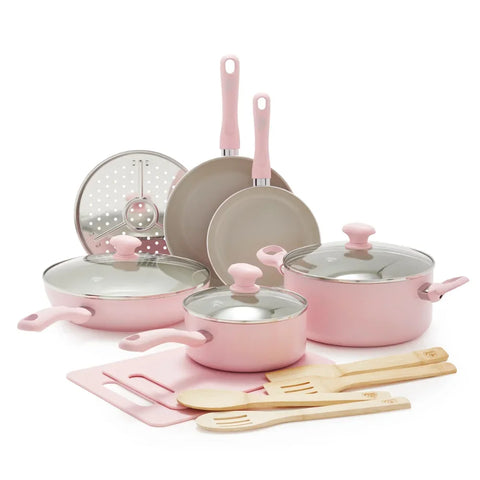 GreenLife Ceramic Nonstick Pink Cooking Pots & Pans 15pc Set