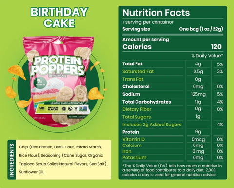 Protein Poppers Birthday Cake Chips - 4 oz
