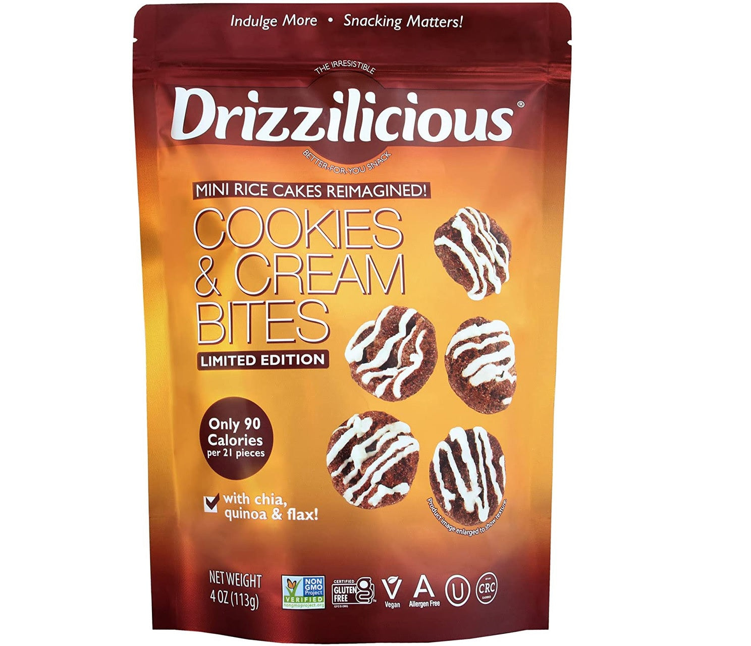 Drizzilicious Rice Cakes Cookies & Cream Bites - 4 oz | Drizzilicious | Vegan Black Market