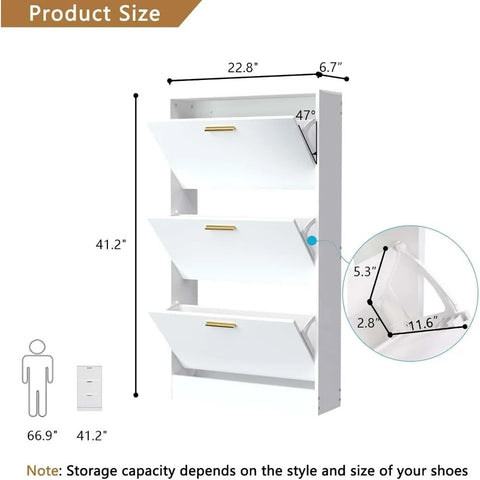 Skinny Entryway Shoe Storage Cabinet With 3 Drawers White