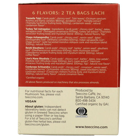 Teeccino Mushroom Herbal Tea Sampler Box -12 bg