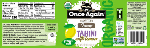 Once Again Unsweetened Creamy Tahini With Lemon - 16 oz.