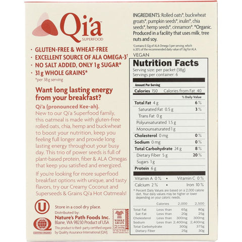Qi'a Superfood Cinnamon Pumpkin Seeds Gluten Free Oatmeal - 8 oz
