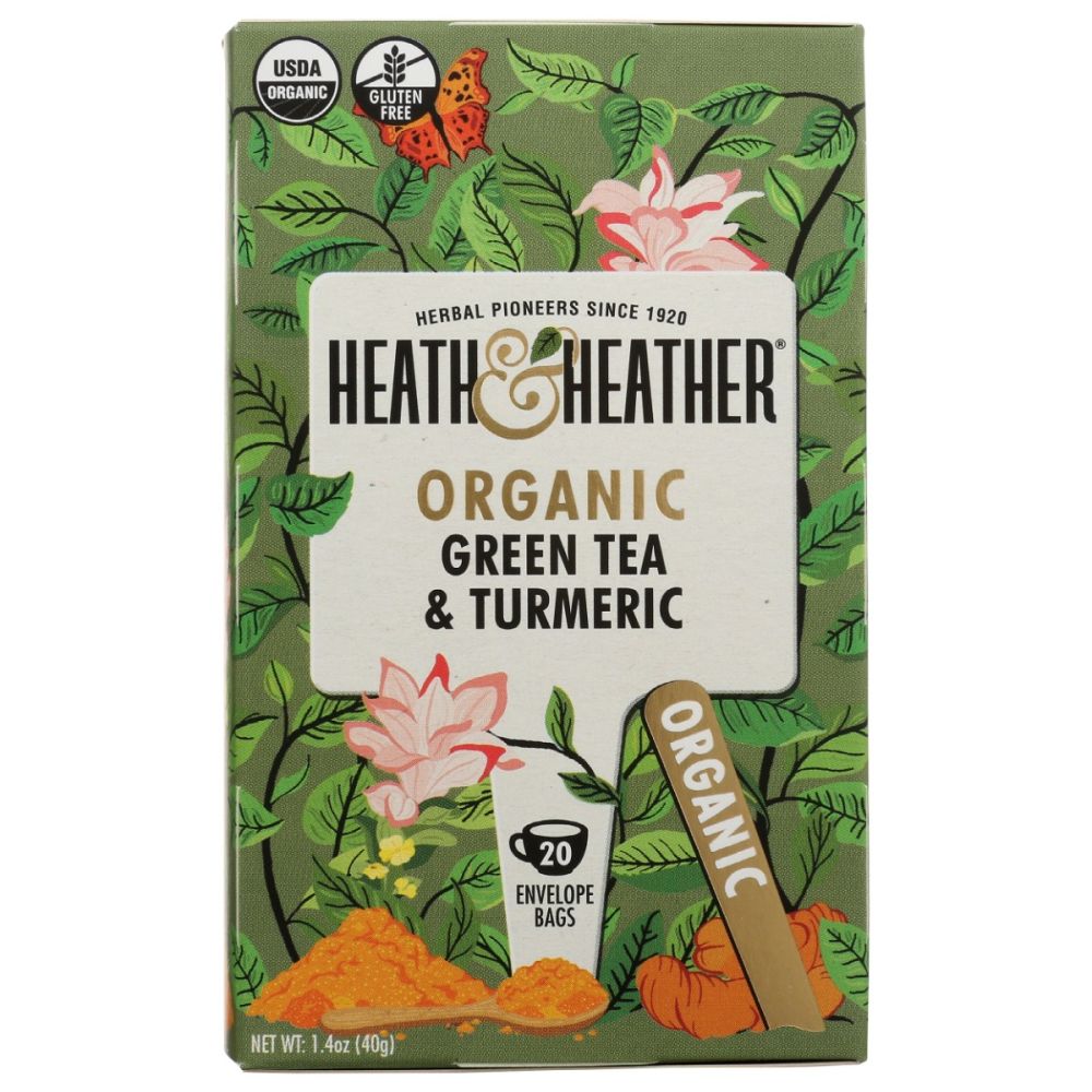 Heath & Heather Organic Green Tea & Turmeric - 20 EA | Vegan Black Market