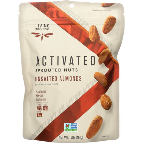 Living Intentions Activated Sprouted Almonds Unsalted - 16 oz | Sprouted Almonds | Vegan Black Market