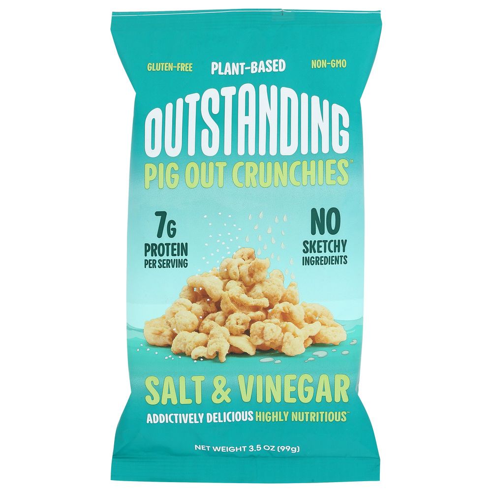 Outstanding Foods' Pigout Crunchies Salt & Vinegar - 3.5 oz | Vegan Pork Rings | Outstanding Foods PigOut | Vegan Black Market