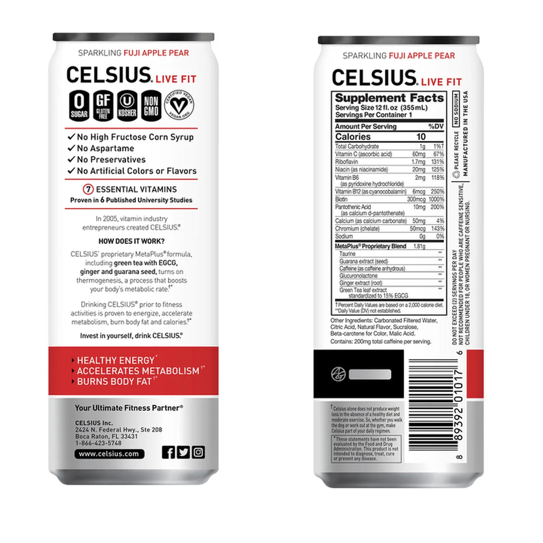 Celsius Drink Apple Pear Celsius Sparkling Fuji Apple Pear Pear