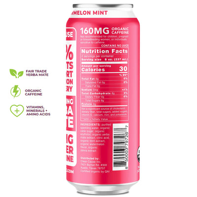 Clean Cause Organic Sparkling Yerba Mate - Watermelon Mint, - 16 oz.