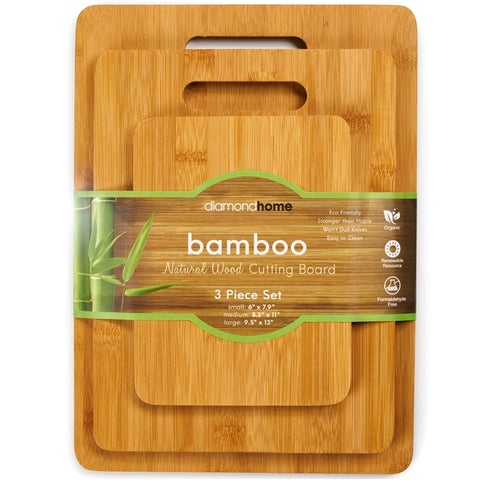 Home Basics 3 Piece Bamboo Cutting Board Set, Natural, FOOD PREP