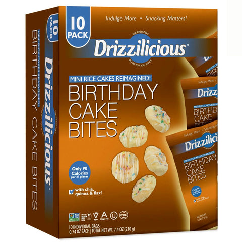 Drizzilicious Mini Rice Cakes Birthday Cak eBites - 10 pk/0.74oz.Drizzilicious Mini Rice Cakes Birthday Cake Bites - 10 pk/0.74oz. Drizzilicious | Drizzilicious Birthday Cake Bites | Drizzilicious Snacks | Vegan Snacks