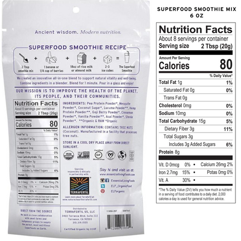 Essential Living Foods Organic Superfood Smoothie Mix Antioxidants + Superberries + Protein - 6 oz.