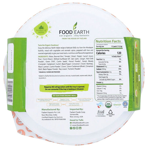 Food Earth Organic Indian Vegetable Biryani - 7.93 oz