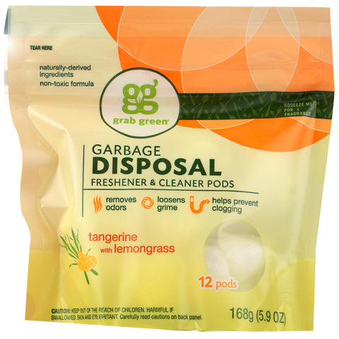 Grab Green Garbage Disposal Freshener Cleaner Pods Tangerine with Lemongrass - 12 pods/5.9oz | Vegan Black Market
