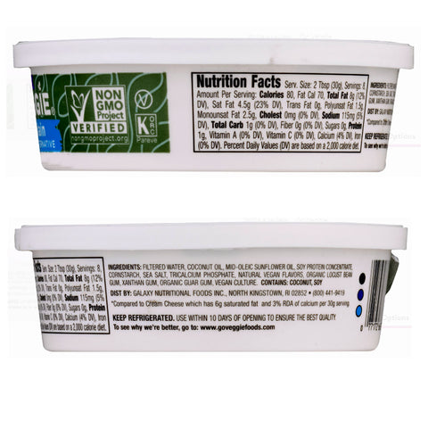 GoVeggie Vegan Classic Plain Cream Cheese Alternative -  8 oz.