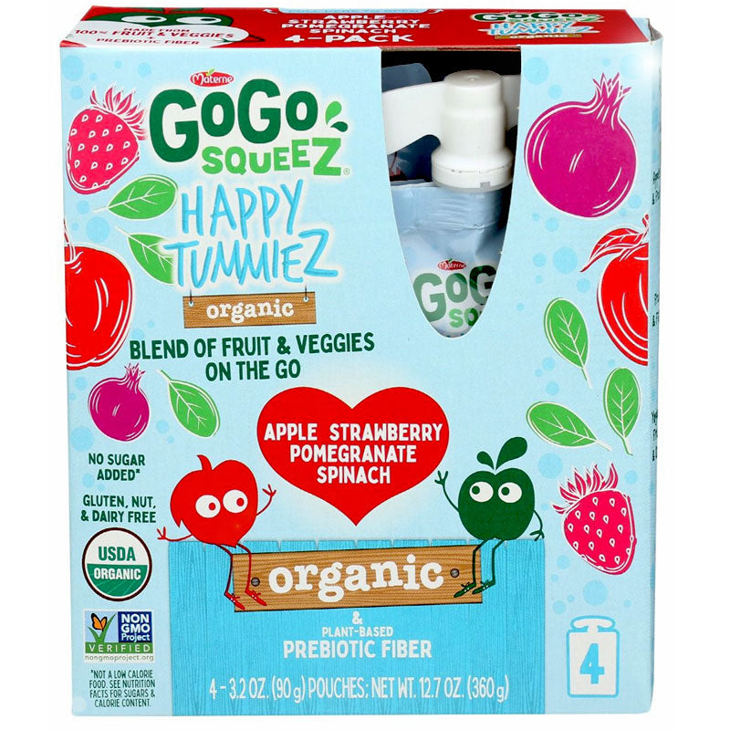 GoGo squeeZ Happy Tummiez Organic Apple Strawberry Pomegranate Spinach -  4pk/3.2 oz.