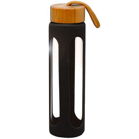 Bamboo Black Silicone Glass Water Bottle - 24 oz.