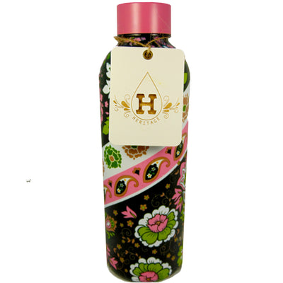 Heritage Pink Green Paisley Pattern Double Wall Stainless Steel Bottle - 17 oz.